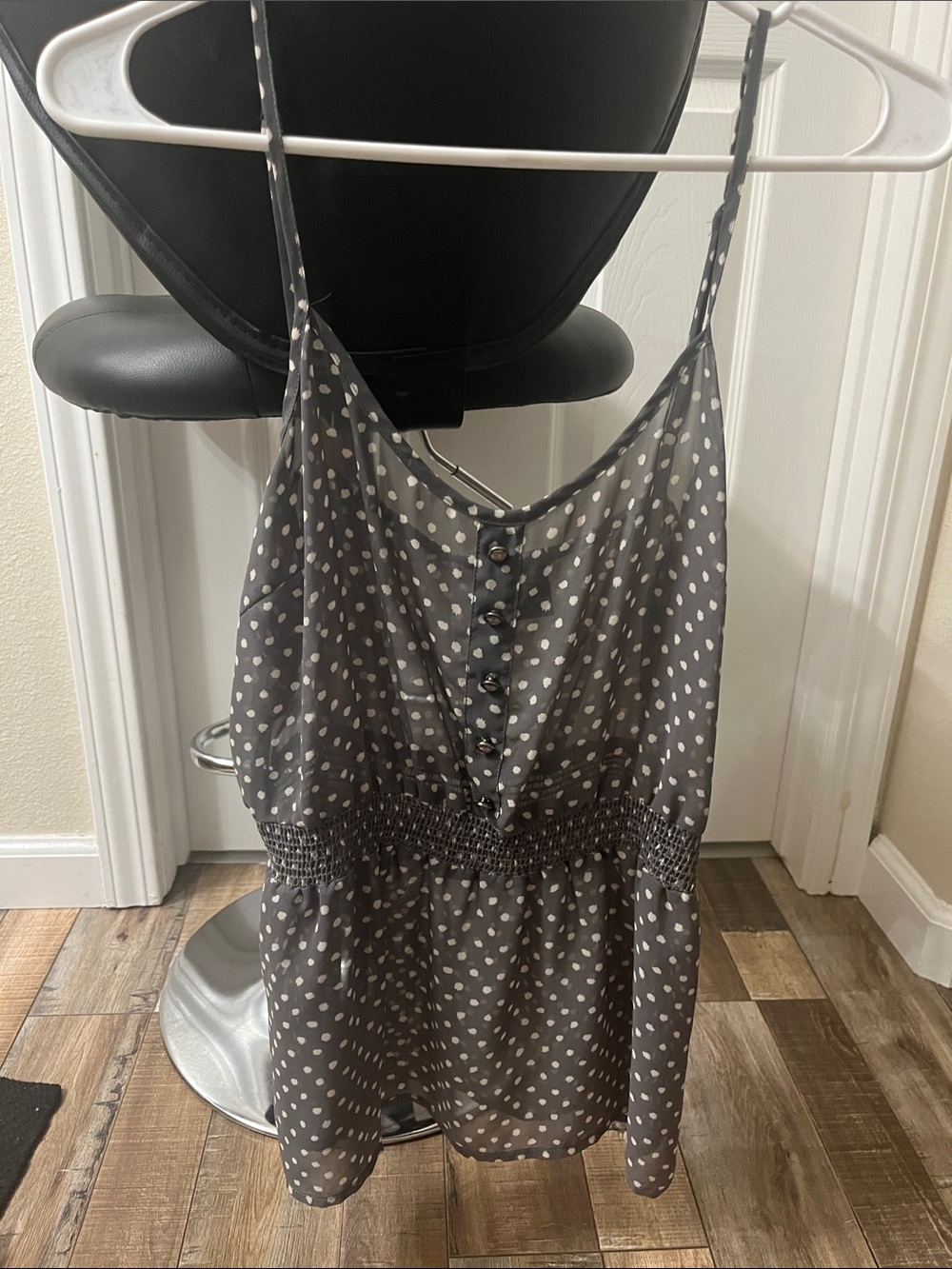 Full Tilt Gray Polka Dot Spaghetti Strap Tank Top